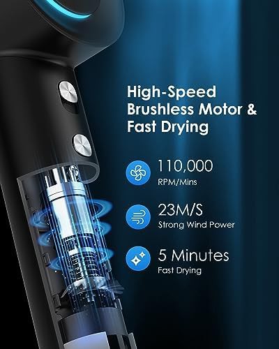 Black rotating magnetic nozzle hair dryer — photo 3