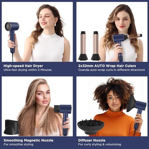 Prussian blue sonic dryer with auto curlers — photo 3