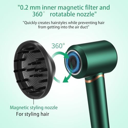 Green ionic high speed hair dryer with diffuser — photo 3