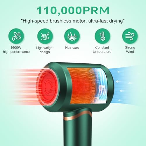 Green ionic high speed hair dryer with diffuser — photo 5