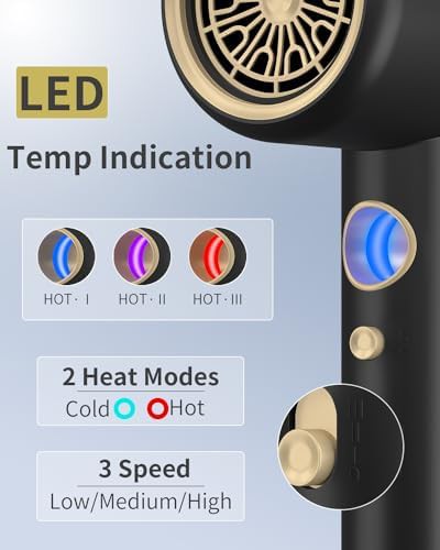 Black ionic blow dryer with LED temperature display — photo 5