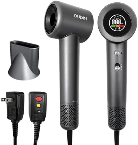 Digital display quiet travel hair dryer