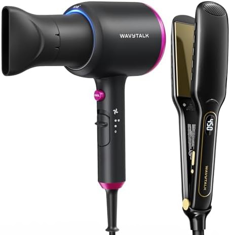 Black ionic hair dryer and flat iron set