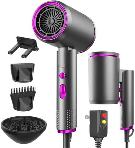 Compact grey foldable ionic hair dryer
