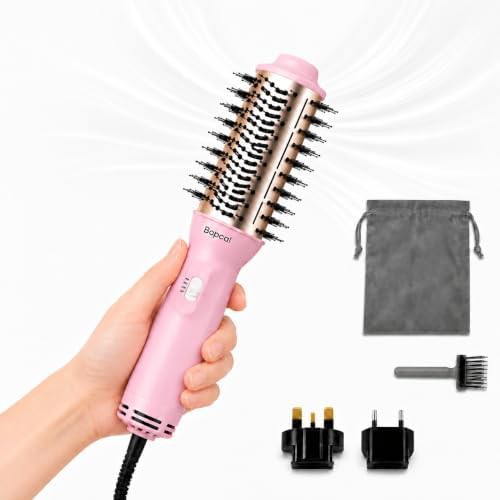 Mini dual voltage blow dryer brush